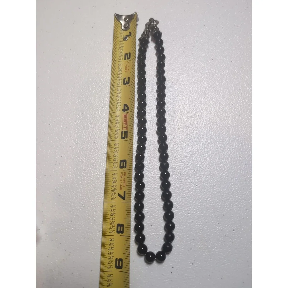 925 Sterling Silver Beaded Necklace Onyx Black Stone Beads